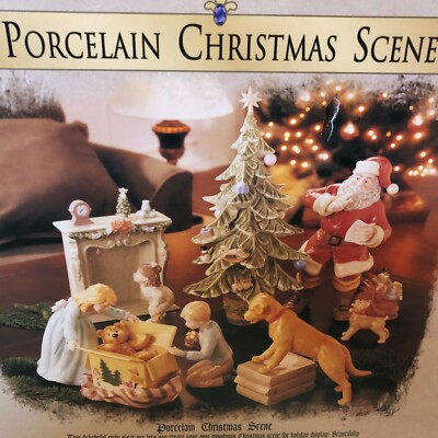 GRANDEUR NOEL 2001 PORCELAIN CHRISTMAS SCENE 9 PIECE SET - High