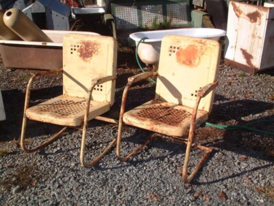 Metal Chairs Vintage set, one is a Rocker, Shabby Look, Rusty, 34 H X ...
