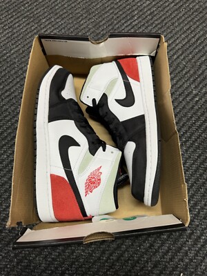 Nike Air Jordan 1 mid SE 852542-100 nylon suede Red black toe 2020 mens 11