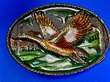 Flying Duck Hunting Nature Scene Colorful 1980 Great American Belt Buckle