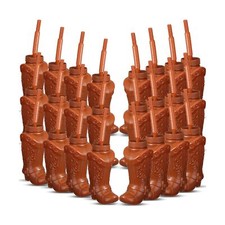 Hoolerry 24 Pcs Cowboy Boot Party Plastic Cups with Straws and Lids 10 Ounces...