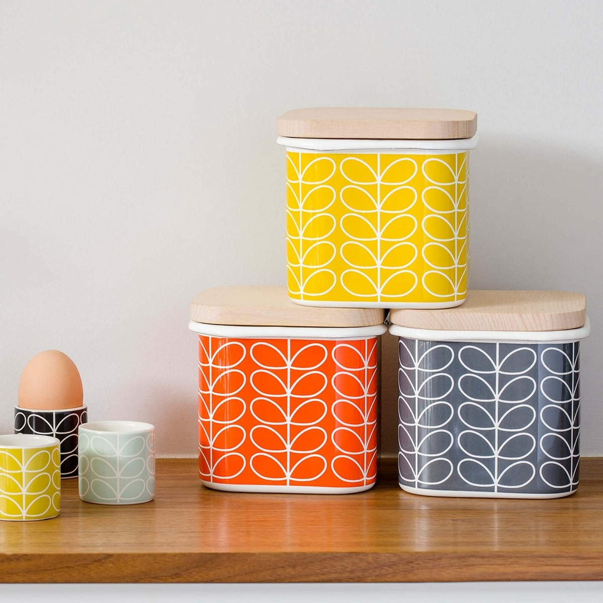 Lot 6 Pots Rangement Céramique Orla Kiely - Motif Tige Persimmon - Vintage