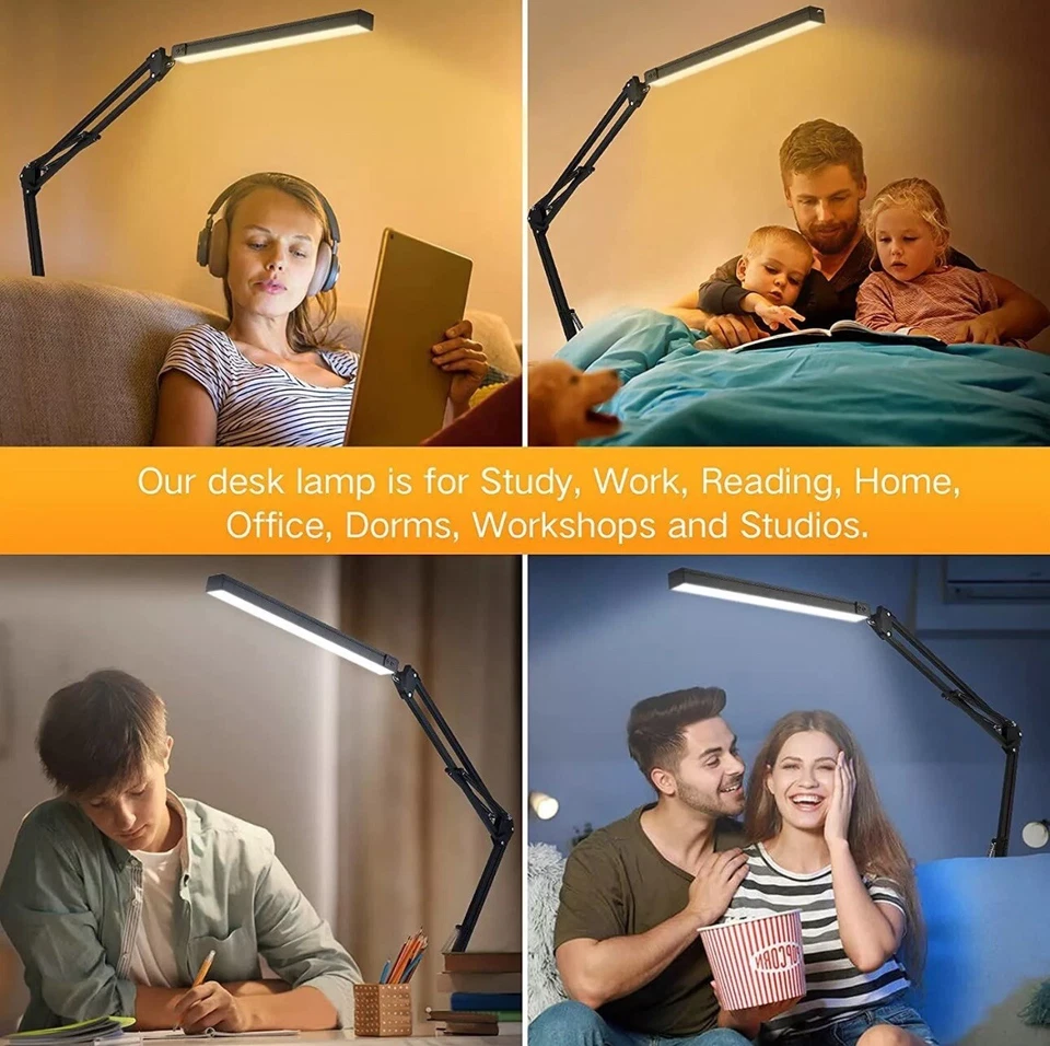 Eye Caring Dimmable Swing Arms LED Desk Light For Study Reading Work - USB 5V - Image 3 of 4