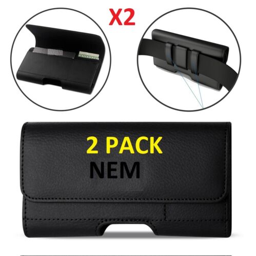 2 PACK NEM Cell Phone Leather Card Carrying Slim Pouch Case Belt Clip Holster - Picture 1 of 10