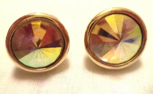 Authentic Yellow Gold Plated Rainbow Color Round Stud Pierced Earrings,Colorful 1/2" GUC