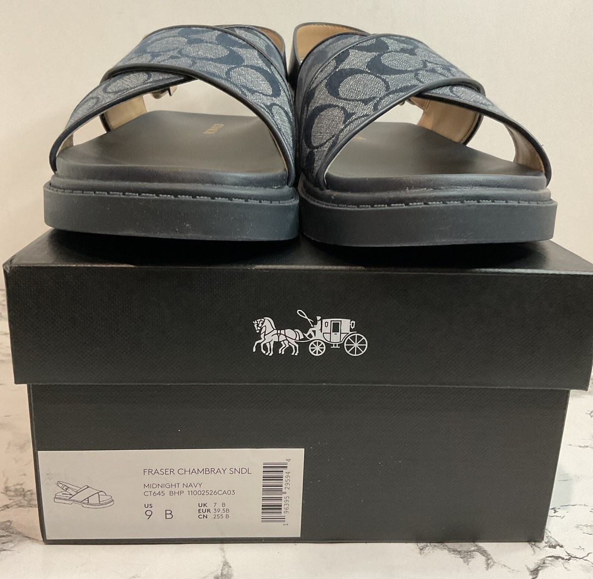 Coach Women Signature Fraser Chambray Sandal Midnight Navy Sz 9 B
