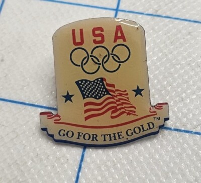 VTG Lapel Pinback Hat Pin Silver Tone Olympic Team USA go For The Gold Flag Pin