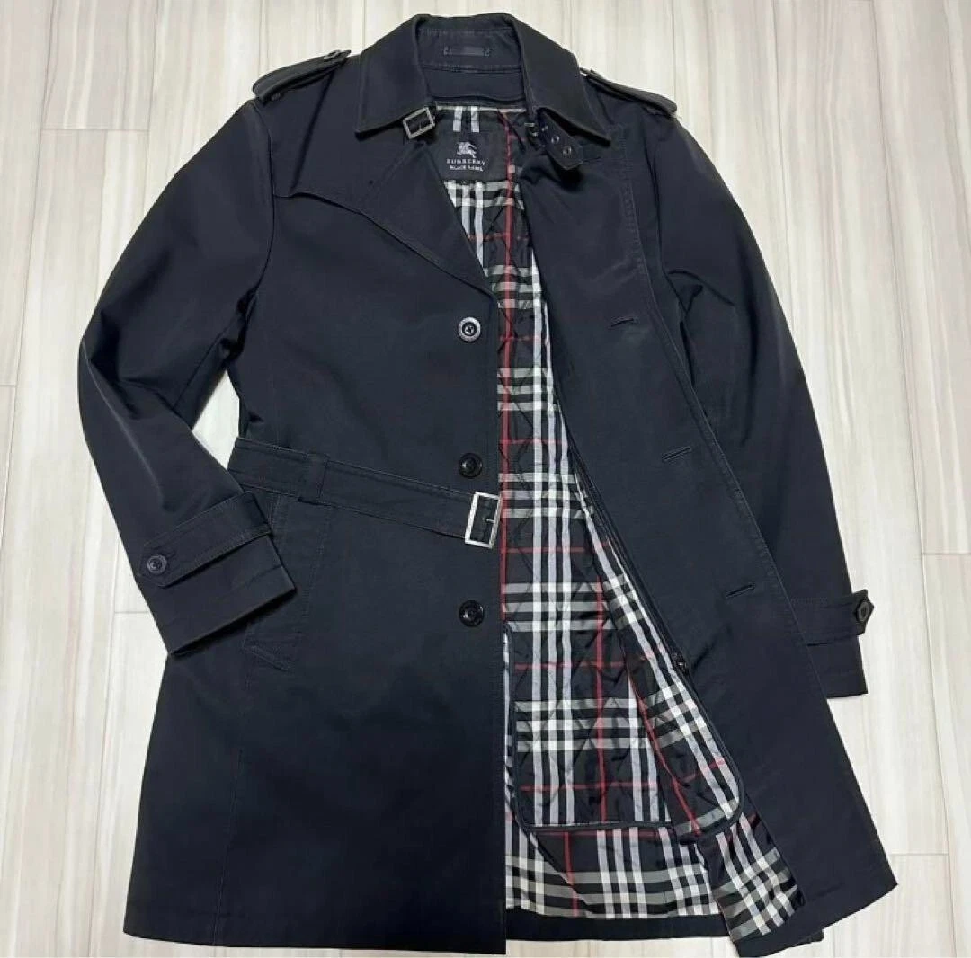 BURBERRY BLACK LABEL trench coat cintura fodera Nova check L poliestere navy uomo