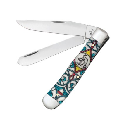 Case XX Trapper Pocket Knife Stainless Steel Blades Stained Glass Bone Handle