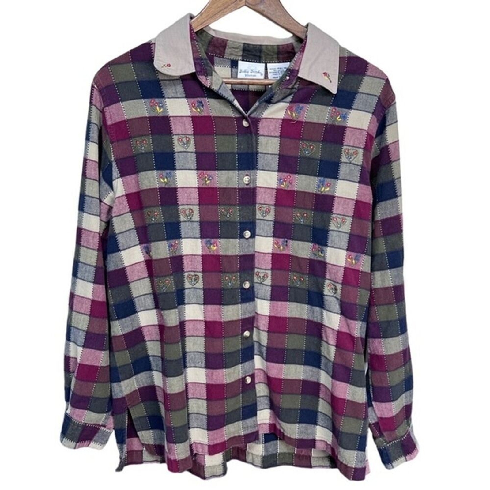 Vintage Patchwork Embroidered Button Down Shirt F… - image 1