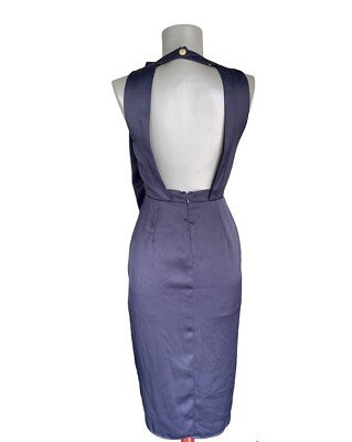 asos petite formal dresses NWT ASOS Petite Satin Dark Blue Back Open Cut Midi Dress Size 2P