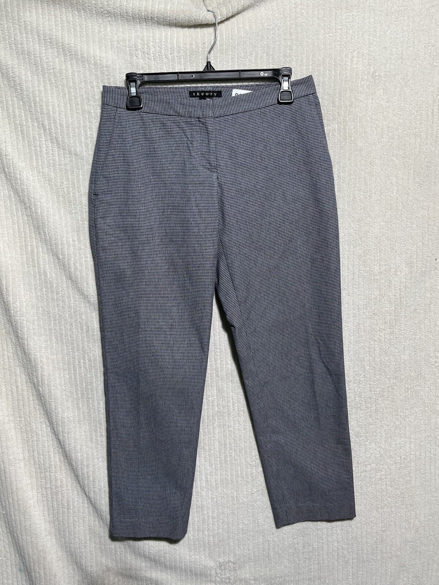 Theory Pants Size Wool Blend Close Plaid Gray And Black Hook& Loop