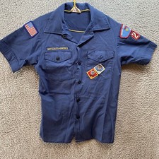Boy Scouts of America Uniform Youth Size 14 Short Sleeve Navy Blue Shirt VTG