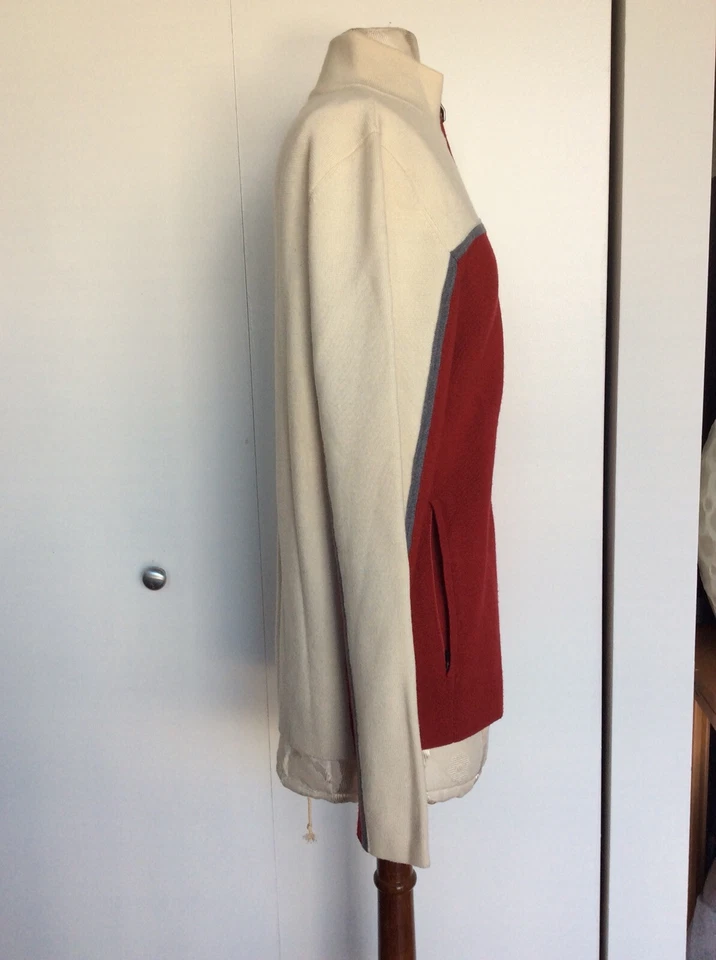 VICTORINOX MEN RED & IVORY WOOL LONG SLEEVE ZIP UP CARDIGAN SWEATER SZ SMALL - Image 2 of 4