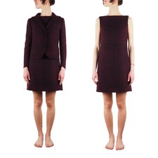 Prada Women Burgundy Tweed Dress Jacket Blazer 2 Piece Suit Set size 38 / XS / S