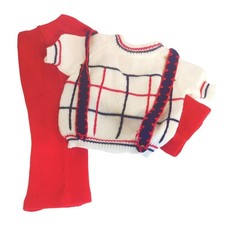 Vintage Knits of All Nations By Ferrari Baby Sweater  Pants Set 9-12m White/Re