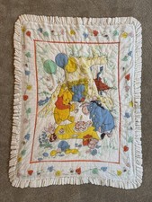 VTG Winnie The Pooh Eeyore Piglet Birthday Cake Quilted Crib Baby Blanket READ