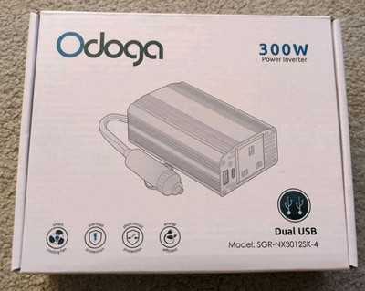 Odoga-omvormer, transformator, oplader voor auto, 300 W, 12 V, 220 V-240 V, omvormer DC/AC met dubbele USB-oplaadpoorten, dual 4,8 A - Laad je laptop, iPad, iPhone en meer op