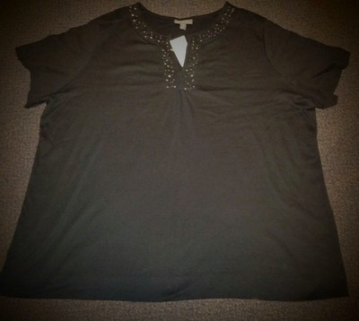 Women's Size 3X  Short Sleeve Embellished Black Top  BNWT