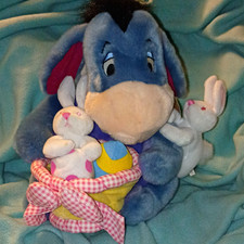 Disney Eeyore Plush Holding Easter Basket w/ Bunnies Vintage 1997 Small