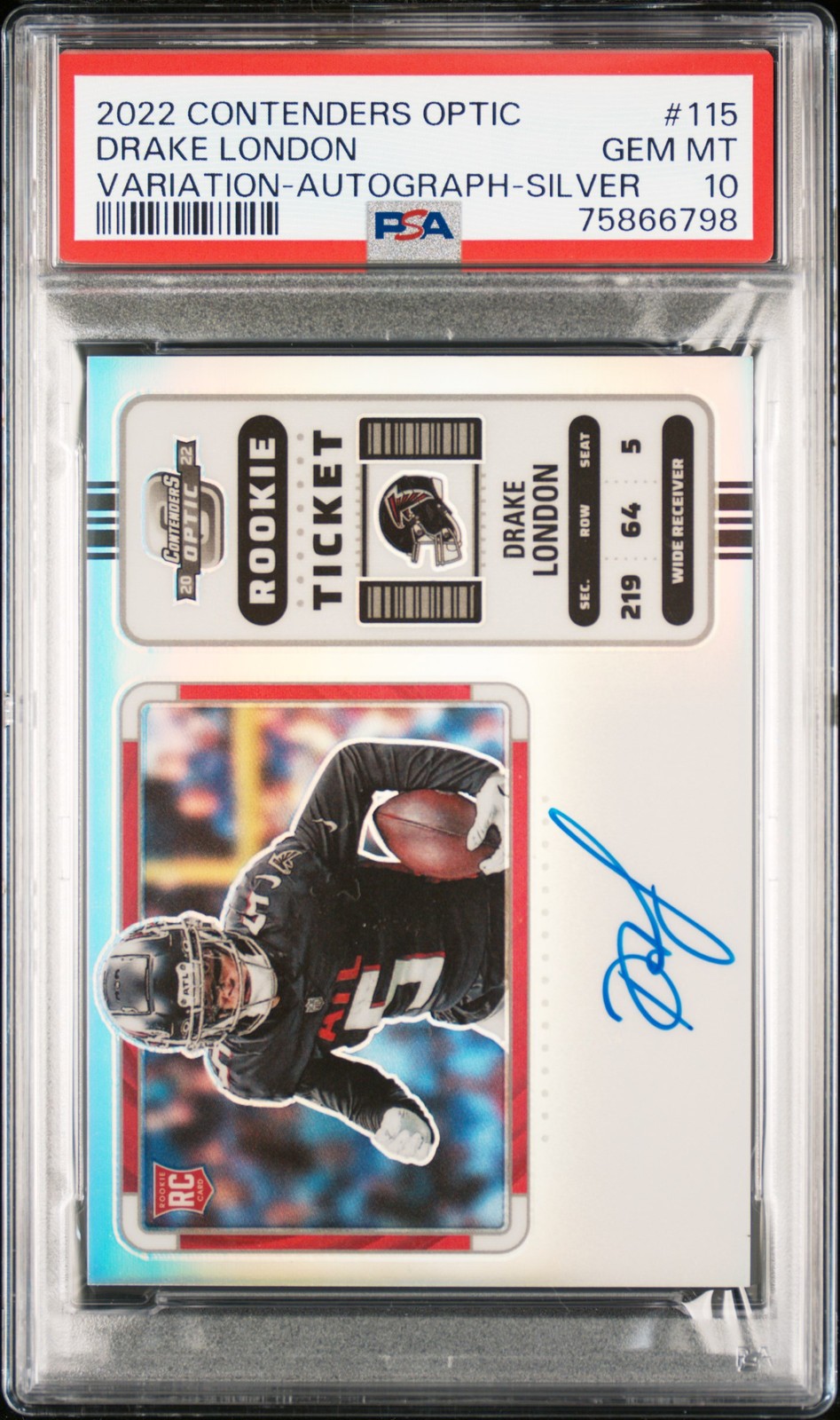 2022 Panini Contenders Optic Drake London #115 Variation-Auto-Silver RC PSA 10