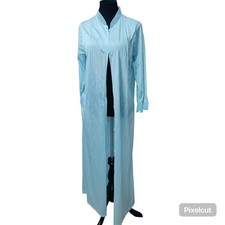 VTG Avon Family Fashions Blue Robe Pleated Ruffle Cuff  Neckline 57" Size L