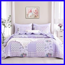 Cottagecore-Inspired Floral Quilt Set - Reversible, Queen/Full Size in Purple