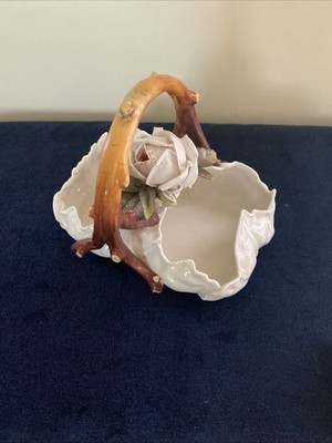 Antique European Floral Porcelain Basket 