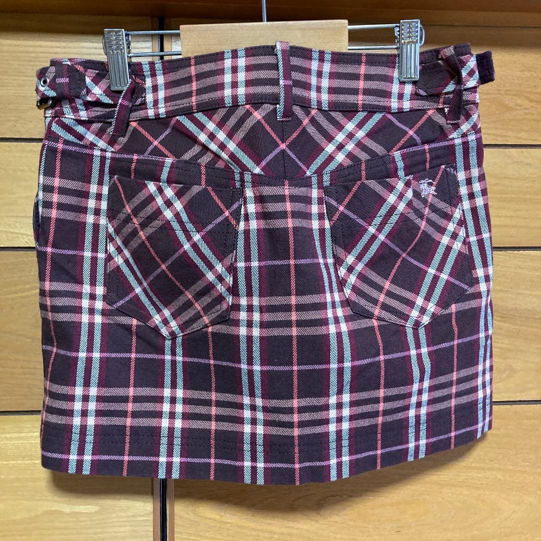 BURBERRY Blue Label Nova Check Mini Skirt Pink Brown Embroidered 36 S Japan
