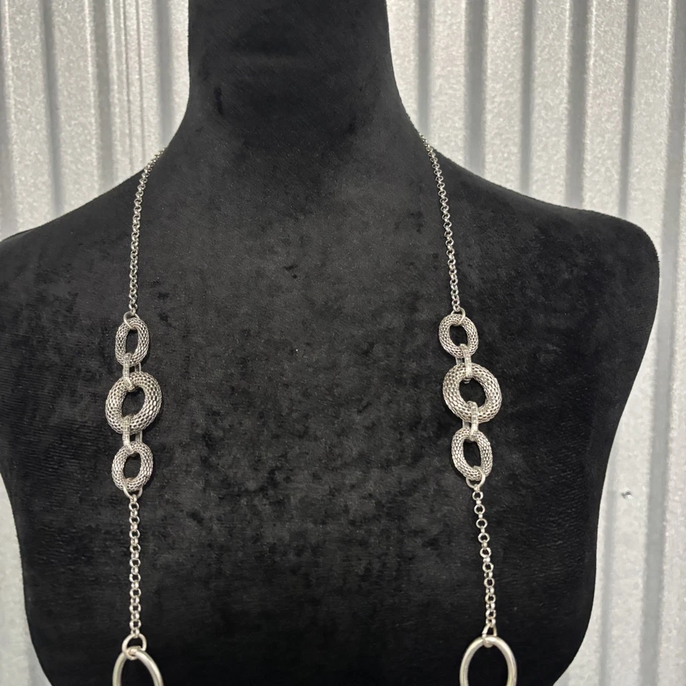 Premier Designs Silver Tone Textured Link Necklace Statement Chain Layered Women - Image 4 of 4