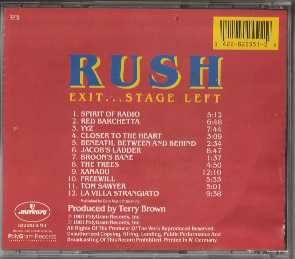 RUSH - Exit ... stage left - CD - Bild 2 von 2