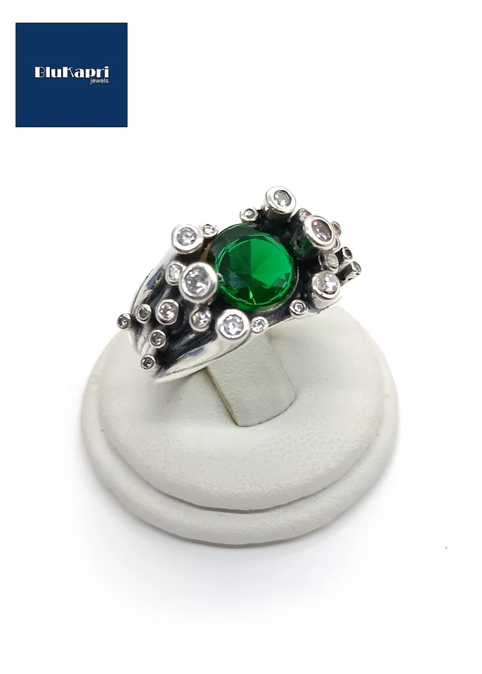 Anello Donna Fascia in Argento 925 con Pietra verde smeraldo Zirconi - Immagine 4 di 4
