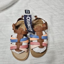 OshKosh B'Gosh Amalie Sandal, Tan/Multi, 11 Girls Big Kid Pink Blue Easter