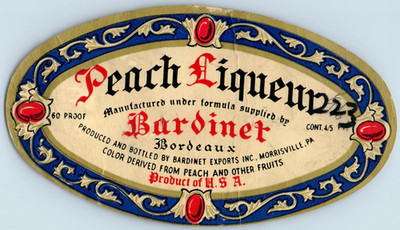 1950s Peach Liquer Bardinet Bordeaux Bottle Label F224