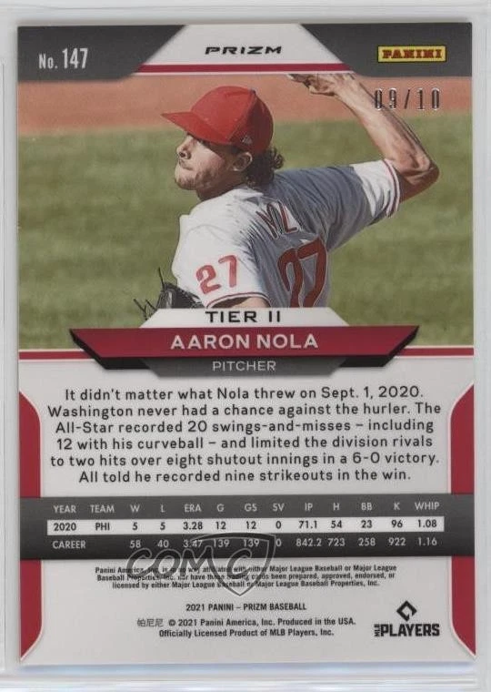 2021 Panini Prizm Tier II Gold Donut Circle Prizm /10 Aaron Nola #147 - Image 2 of 2