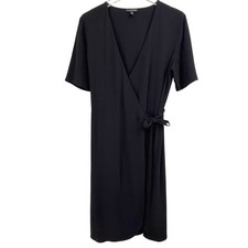 Eileen Fisher Black Tencel Viscose Wrap Midi Dress Short Sleeve WOMEN 4