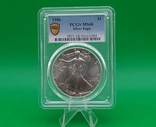 1986 American Silver Eagle PCGS MS68 - First Key Date  $1 US .999 Fine Ag. Coin
