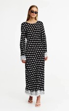 Kinney Nadia Lace Maxi Dress Navy Blue Spot Size XS $239 NEW Polka Dot