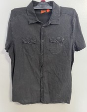 Hugo Boss Short Sleeve Button-Up Shirt Men Two Pocket Utility Casual Gray Size M