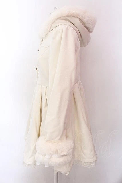 OFF WHITE Cappotto lungo bianco sporco Ma Rs cappuccio pelliccia sintetica e maniche staccabili