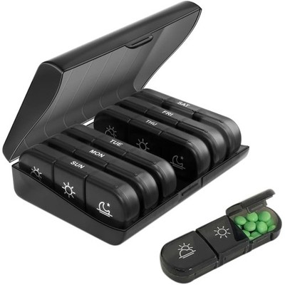 Tablettenbox Pillendose Medikamentenbox 7 Tage Fächer Tragbar Schwarz