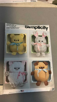 Simplicity 9361 Plush Bear Bunny Kitten Pup Sewing Pattern Uncut Stuffed Animal