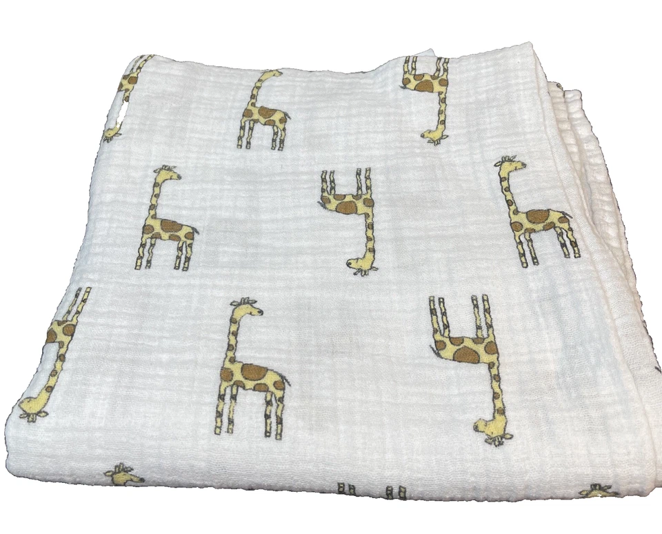 Manta bebé muselina jirafa Adén + Anais algodón blanco amarillo envoltura 45x45 Foto 3 de 4