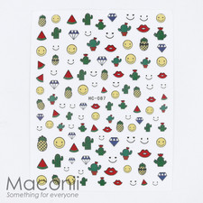 Nail Art Stickers HC087 Fun Mix Smile Face Cactus Diamond Pineapple Lips Fruits