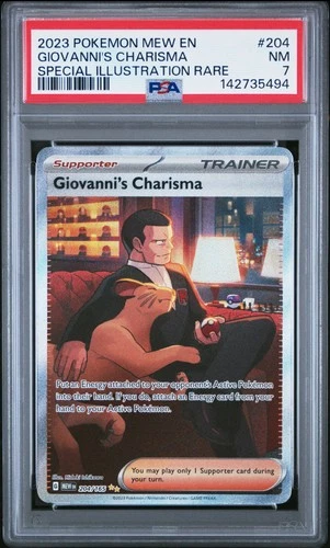 2023 POKEMON MEW EN-151 SPECIAL ILLUSTRATION RARE #204 GIOVANNI'S CHARISMA PSA 7