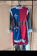 Unisex Medieval Knight Costume Tunic with Cape & Belt Blue/Red Fleur-de-lis S