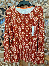 Croft & Barrow Long Sleeve Knit Top 100% Cotton Crew Neck - 2X NWT Rust Fresh