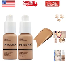 PHOERA 2 Pack Flawless Soft Matte Liquid Foundation, 24 HR Oil Control Concea...