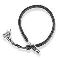 Genuine Leather Motorcycle Get Back Whip 42&rdquo; 42 Inch (Skulls on Fringes) Black