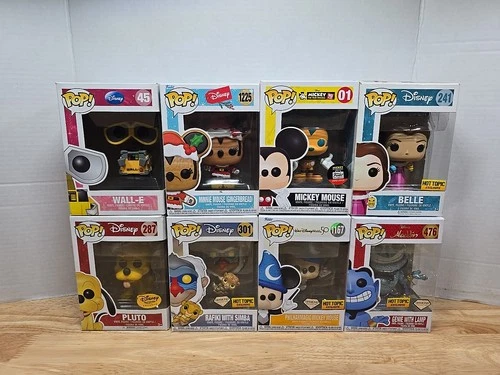 Lot Of 8 Funko Pops Disney Figures Exclusives Diamonds Mickey Minnie Pluto Genie
